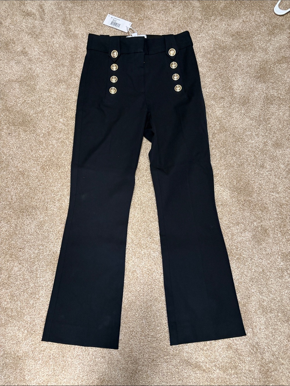 Derek Lam 10 Crosby Black Cropped Sailor Pants with Gold Buttons